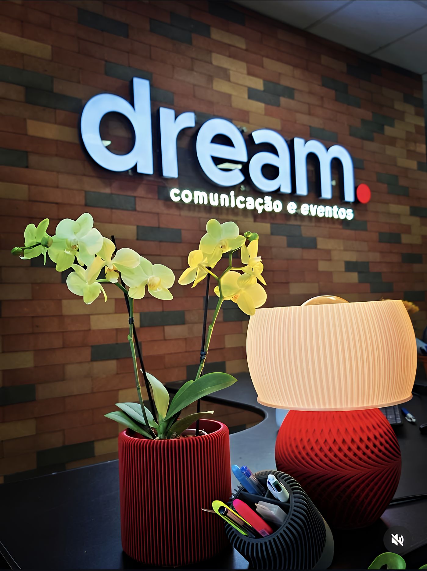 Kit de boas-vindas com luminária, vaso e porta-treco impressos em 3D